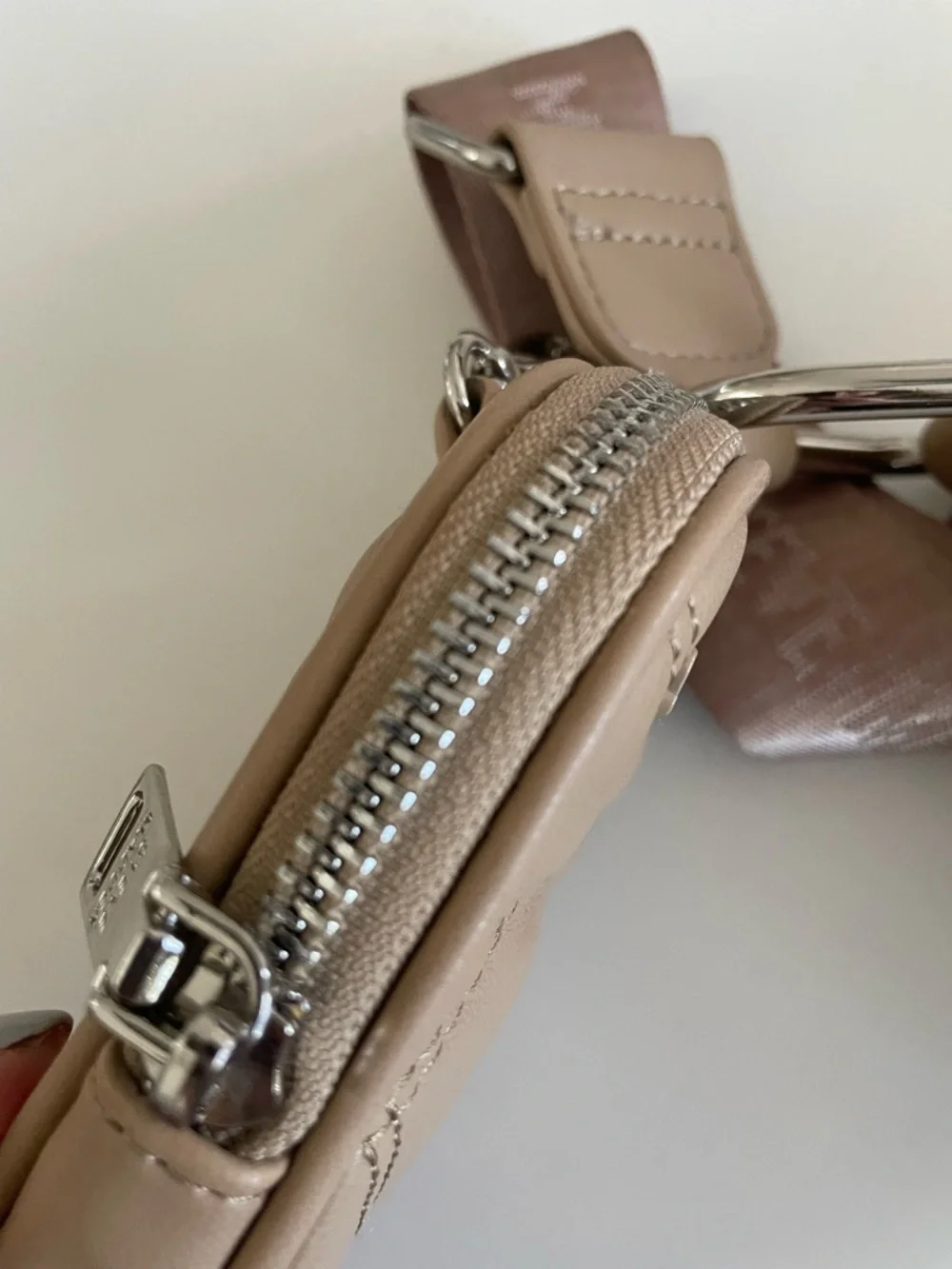 Steve Madden Quilted Crossbody Shoulder Bag Mushroom Beige + Mini Pouch